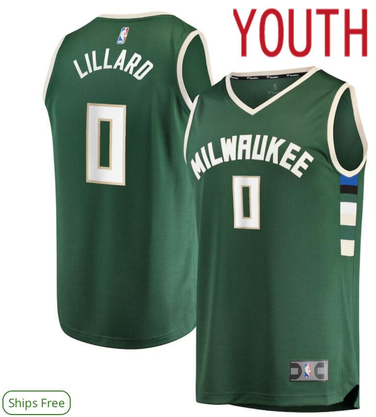 Youth Nike Milwaukee Bucks 0 Lillard Green NBA Swingman Icon Edition 2024 Jersey